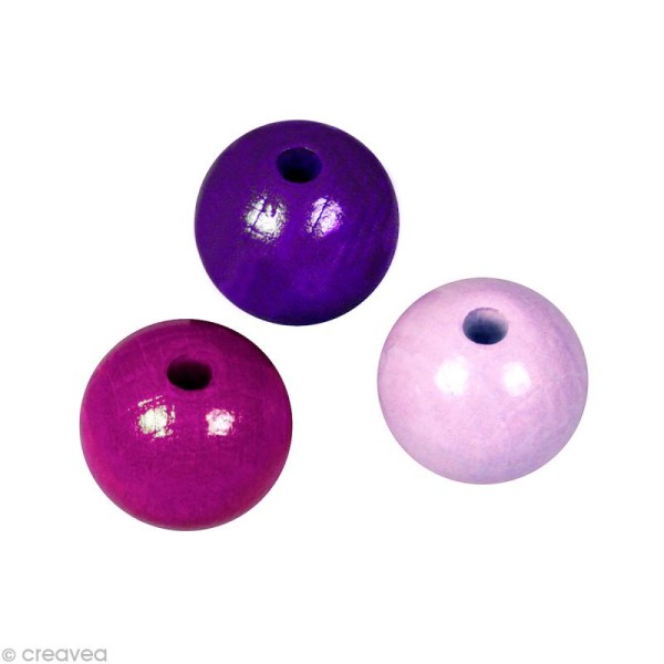 Perle en bois couleur 8 mm - Assortiment Lilas x 82 - Photo n°1