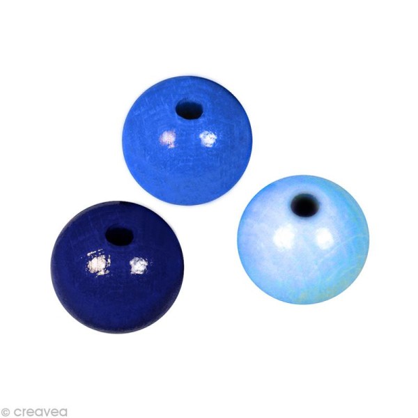 Perle en bois couleur 8 mm - Assortiment Bleu x 82 - Photo n°1
