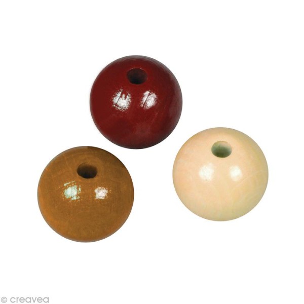 Perle en bois couleur 8 mm - Assortiment Brun x 82 - Photo n°1