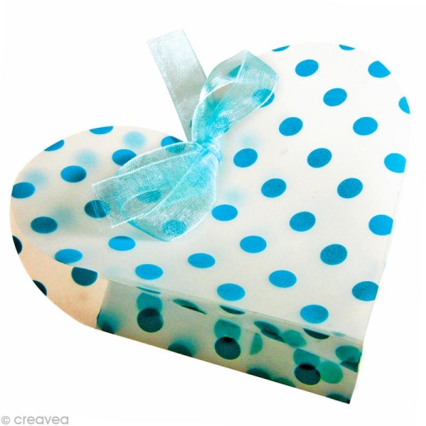 Boîte cadeau forme coeur 10 cm - Pois bleus x 4 - Photo n°1