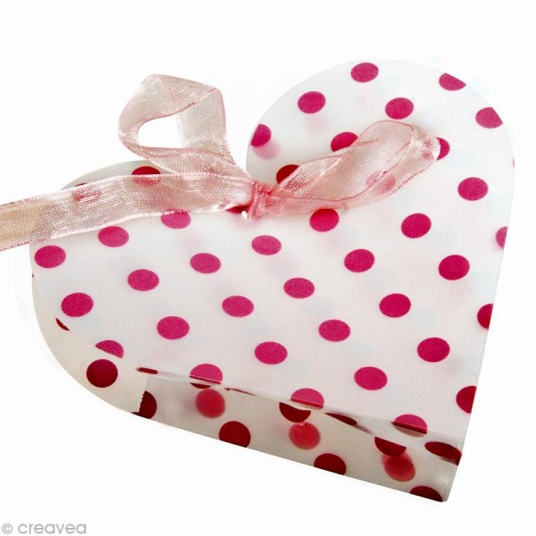 Boîte cadeau forme coeur 10 cm - Pois roses x 4 - Photo n°1