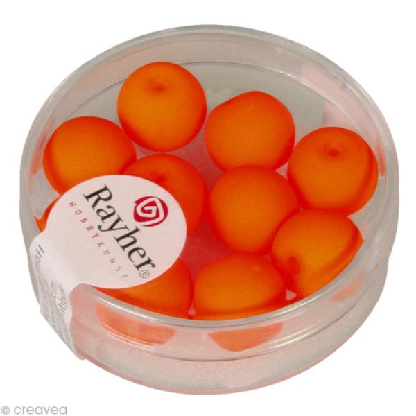 Perle en verre 10 mm - Orange fluo x 10 - Photo n°1