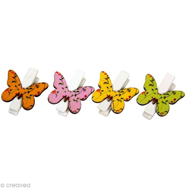Pince à linge en bois Papillons 3,5 cm x 8 - Photo n°1