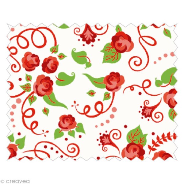 Coupon tissu Tante Ema Sugar Flowers - La joie des roses Rouge 50 x 65 cm - Photo n°1