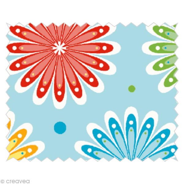 Coupon tissu Tante Ema Sugar Flowers - Lit de fleurs Bleu 50 x 65 cm - Photo n°1