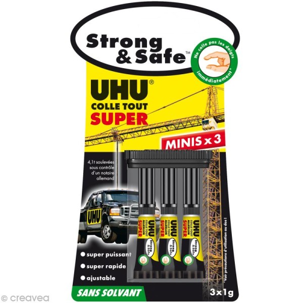 Colle UHU Strong & safe - Tout Super - Sans solvant 3 x 1 gr - Photo n°2