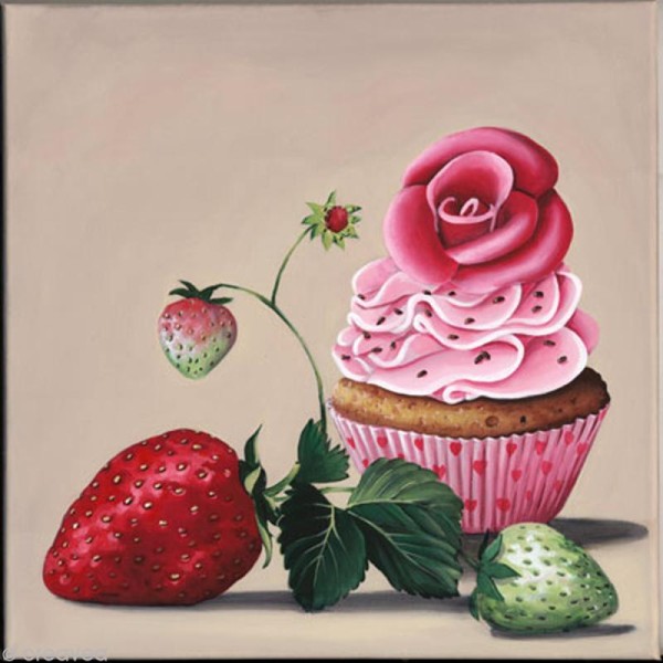 Image 3D scrap - Cupcake et fraises 30 x 30 cm - Photo n°1