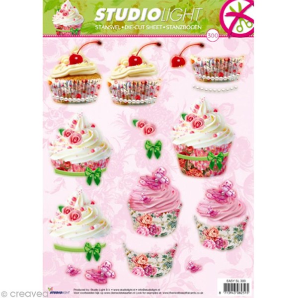 Carte 3D - Cupcake cerise et ruban vert - 21 x 29,7 cm - Photo n°1