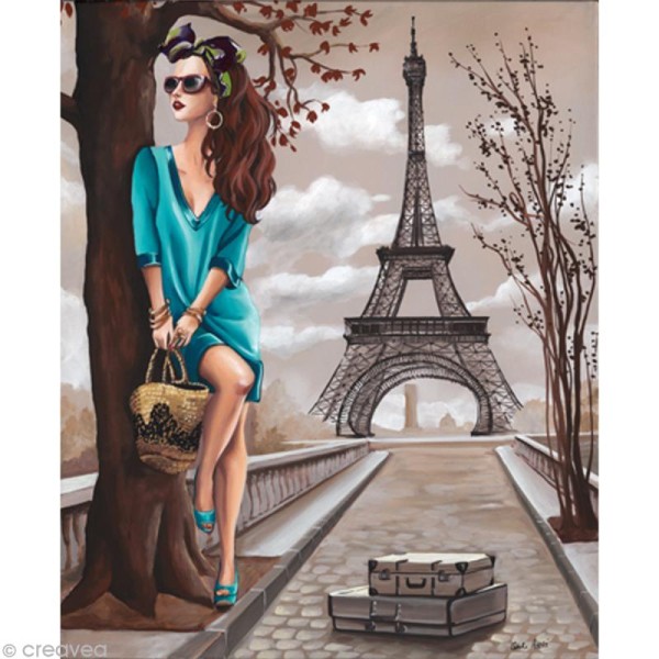 Image 3D Femme - Femme tunique turquoise et Tour Eiffel 40 x 50 cm - Photo n°1