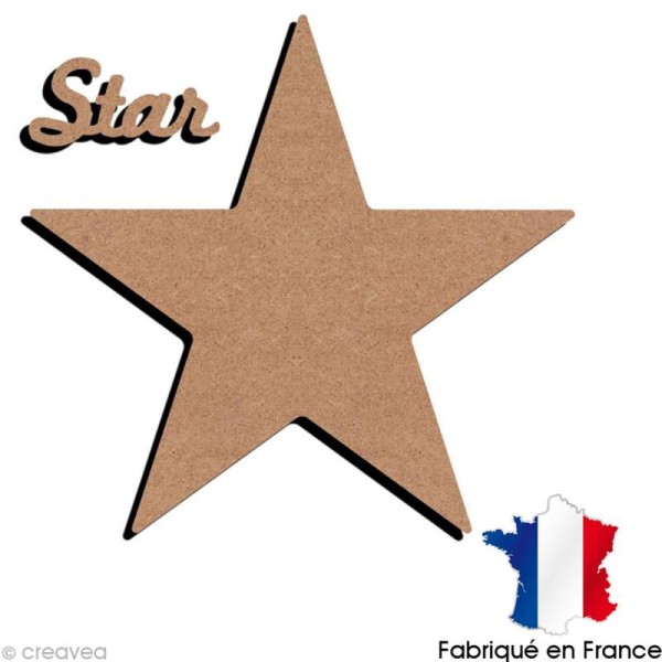 Etoile + mot star en bois à décorer - 35 x 35 cm - Photo n°1