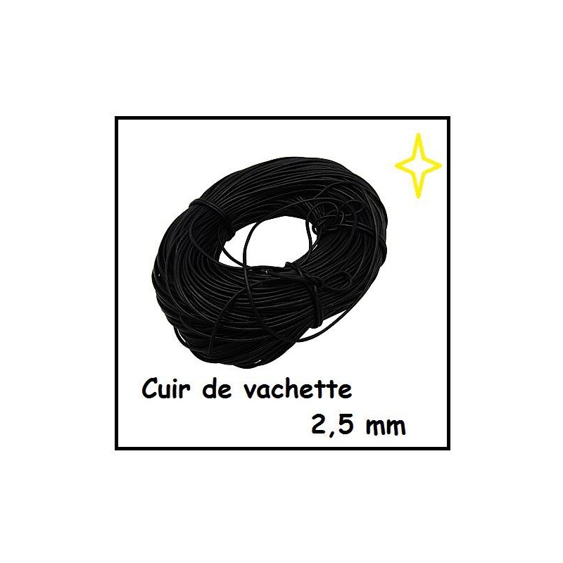 Cordon véritable cuir vachette noir 1,5mm bracelet collier perle
