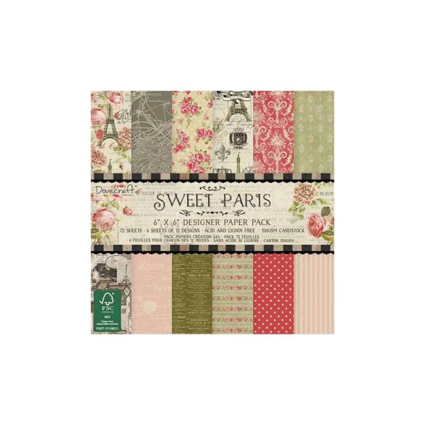 Papier scrapbooking Sweet Paris Dovecraft - set de 72 feuilles 15 x 15 cm - Photo n°1