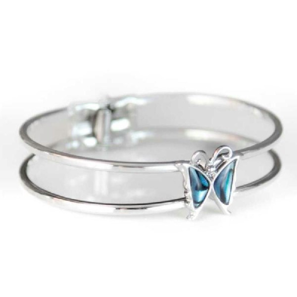 Bracelet rigide à motifs papillons en nacre abalone - Photo n°2