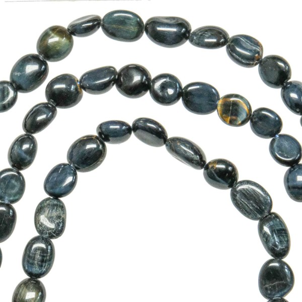 Collier en oeil de faucon - Perles pierres roulées 7 à 10 mm - 43 cm. - Photo n°3