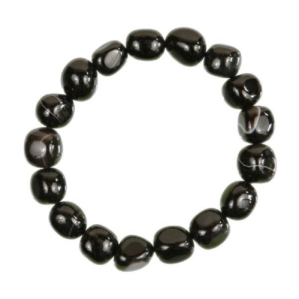 Bracelet en agate noire - Perles pierres roulées. - Photo n°2