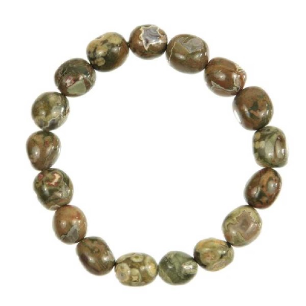 Bracelet en jaspe rhyolite verte - Perles pierres roulées. - Photo n°2