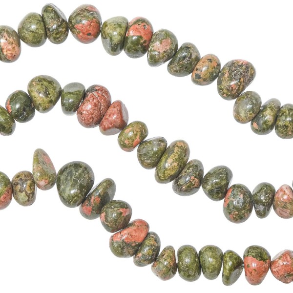 Collier en unakite - Perles roulées 7 à 10 mm - 43 cm. - Photo n°3