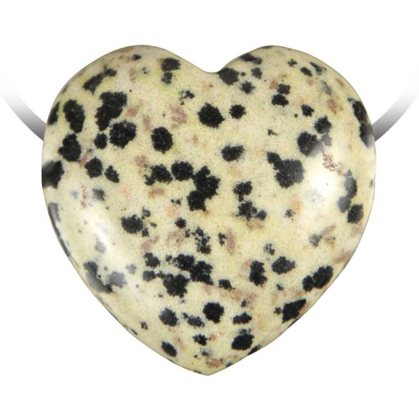 Pendentif coeur pierre percée en jaspe dalmatien cordon vendu séparément. - Photo n°2