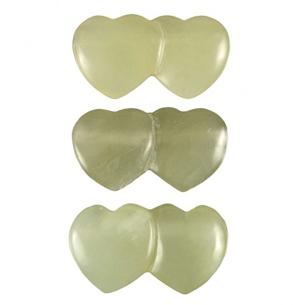Pendentif double coeur pierre percée en jade de Chine cordon vendu séparément. - Photo n°3