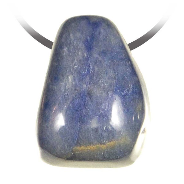 Pendentif pierre roulée percée en quartz bleu cordon vendu séparément. - Photo n°1