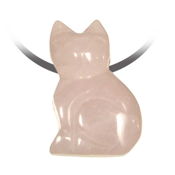 Pendentif pierre percée chat en quartz rose cordon vendu séparément. - Photo n°1