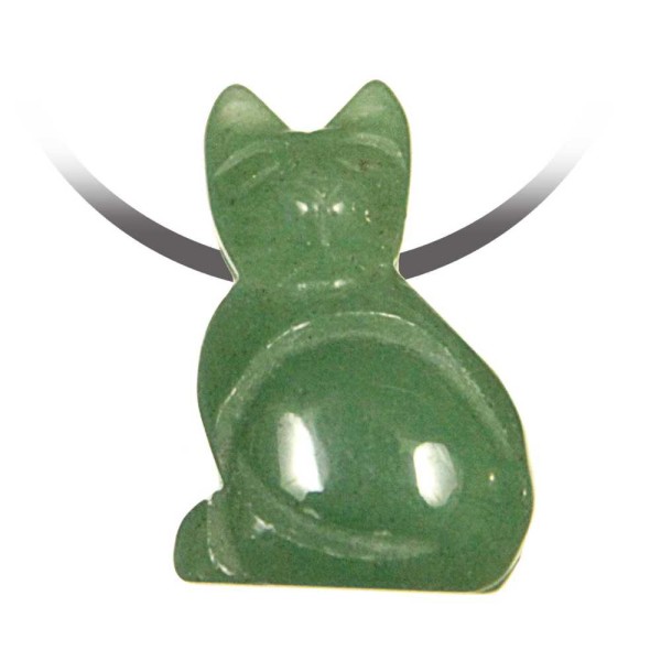 Pendentif pierre percée chat en aventurine verte cordon vendu séparément. - Photo n°1