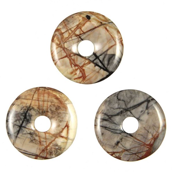 Donut Pi Chinois en jaspe picasso pour pendentif - Diamètre 3 cm. - Photo n°3