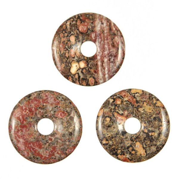 Donut Pi Chinois en jaspe léopard pour pendentif - Diamètre 3 cm. - Photo n°3