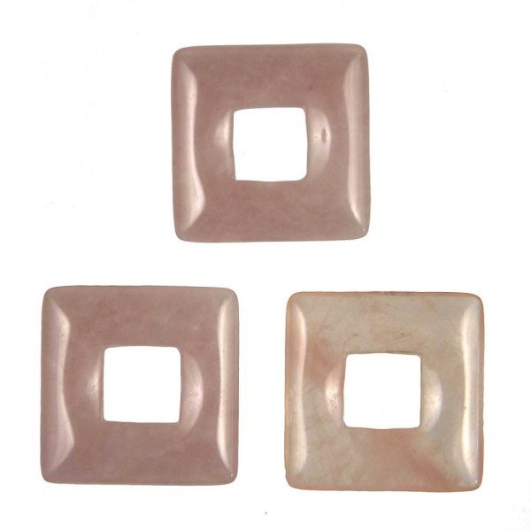 Donut carré en quartz rose pour pendentif - Taille 2.8 cm. - Photo n°3