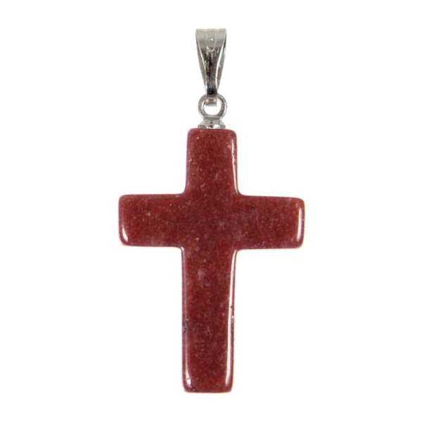 Pendentif croix crucifix en quartz hématoïde. - Photo n°2