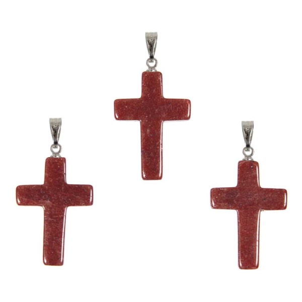 Pendentif croix crucifix en quartz hématoïde. - Photo n°3