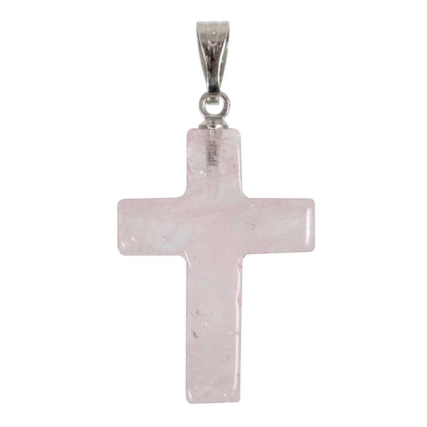 Pendentif croix crucifix en quartz rose. - Photo n°2