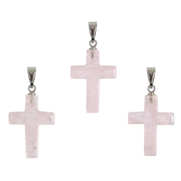 Pendentif croix crucifix en quartz rose. - Photo n°3