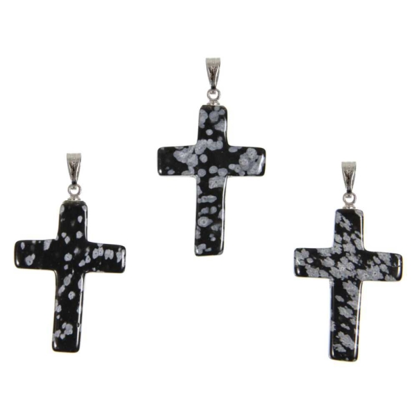 Pendentif croix crucifix en obsidienne neige. - Photo n°3