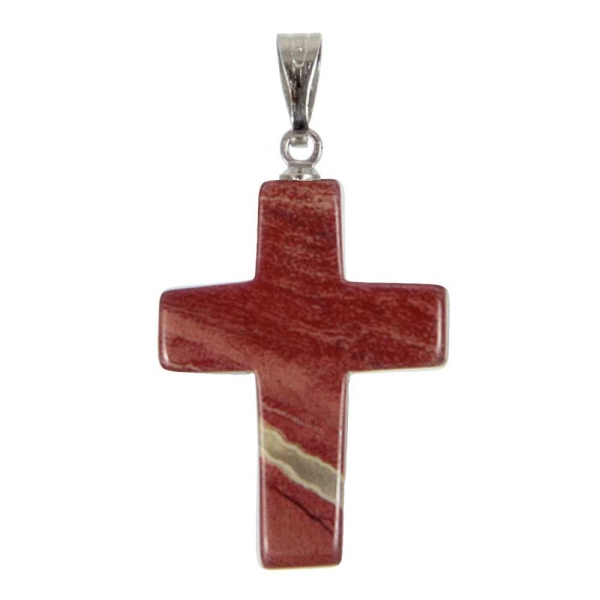 Pendentif croix crucifix en jaspe rouge. - Photo n°2