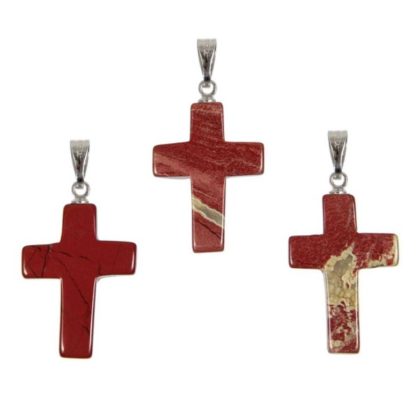 Pendentif croix crucifix en jaspe rouge. - Photo n°3