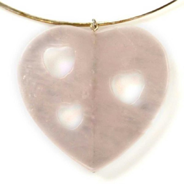 Collier cerceau coeur en quartz rose - Photo n°3