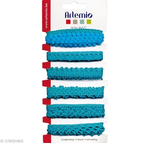 Rubans assortiment Dentelle Bleu turquoise 6 x 1 m - Photo n°1