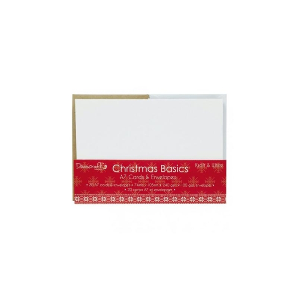 Cartes et enveloppes Christmas Basics Kraft and White A7 – 20 pièces - Photo n°1