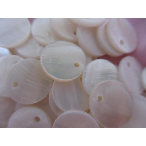 Perles nacrées ,rondes, 12 mm,blanches, 10 pièces,coquillage pour pampilles - Photo n°2