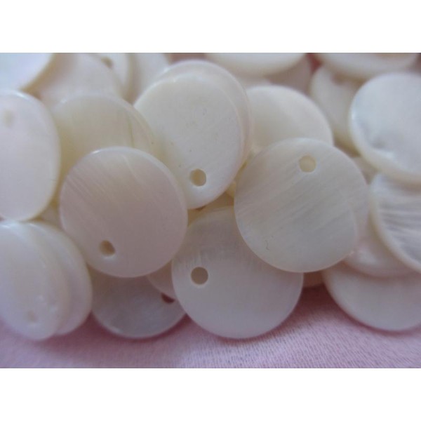 Perles nacrées ,rondes, 12 mm,blanches, 10 pièces,coquillage pour pampilles - Photo n°3