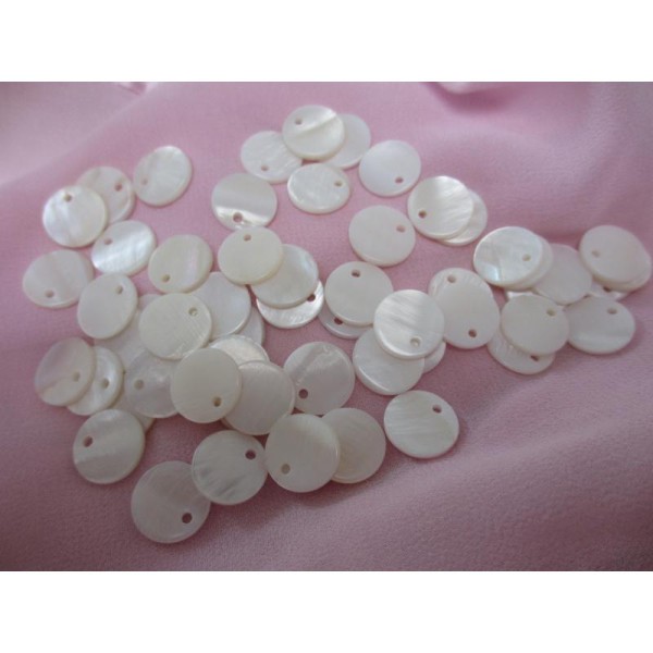 Perles nacrées ,rondes, 12 mm,blanches, 10 pièces,coquillage pour pampilles - Photo n°1