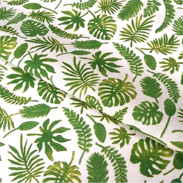 Tissu mini feuilles vert - vendu par 25 cm - Photo n°2