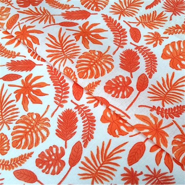 Tissu mini feuilles orange - vendu par 25 cm - Photo n°2