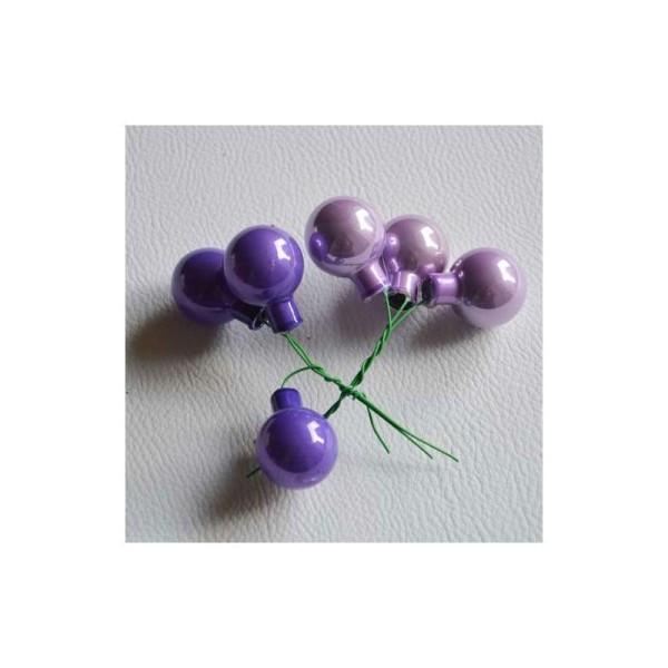 Petites boules de Noël violettes.  Lot de 6. Diam. environ 25 mm. - Photo n°1