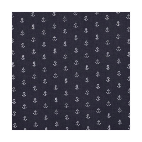 Tissu popeline coton ancres - Bleu marine - Largeur 150cm - Vendu par 50cm - Photo n°1