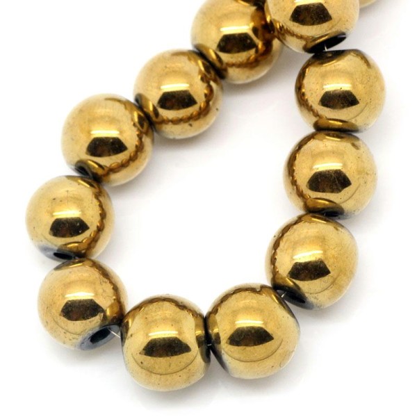 10 Perles Hematite Doré 8mm Hématite Creation bijoux, bracelet, Collier - Photo n°2