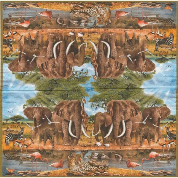 4 Serviettes en papier éléphants zèbre Flamants Gazelle Afrique Format Lunch - Photo n°2