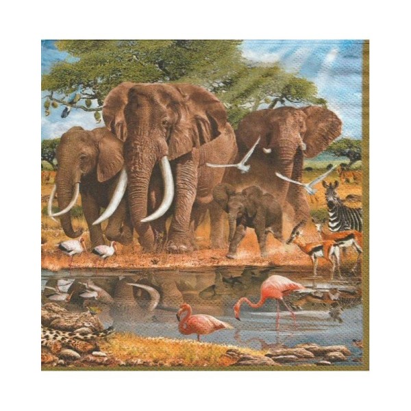 4 Serviettes en papier éléphants zèbre Flamants Gazelle Afrique Format Lunch - Photo n°1