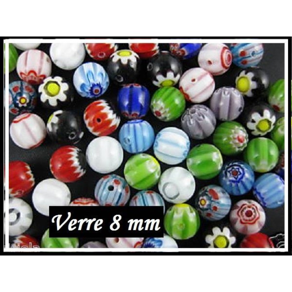 100 Perles en verre MILLEFIORI Motifs FLEURS - Photo n°2